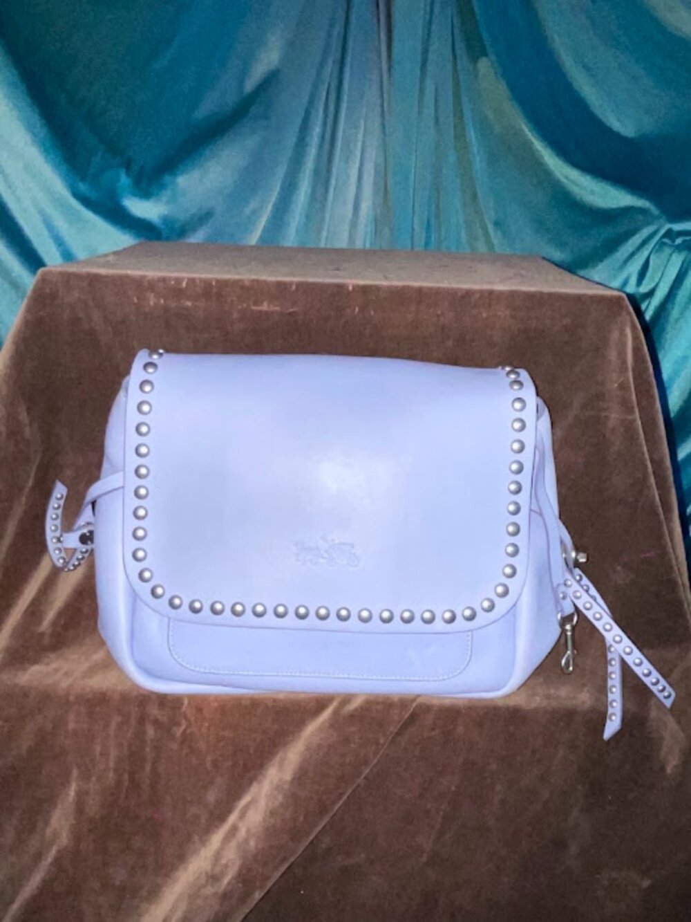 Coach Lavender Leather Studded Flap Handbag Purse
